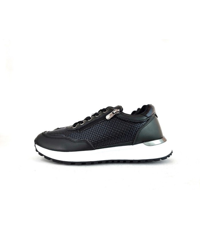 Zapatillas deportivas polipiel cremallera falsa negra de Me Molas, vista de perfil