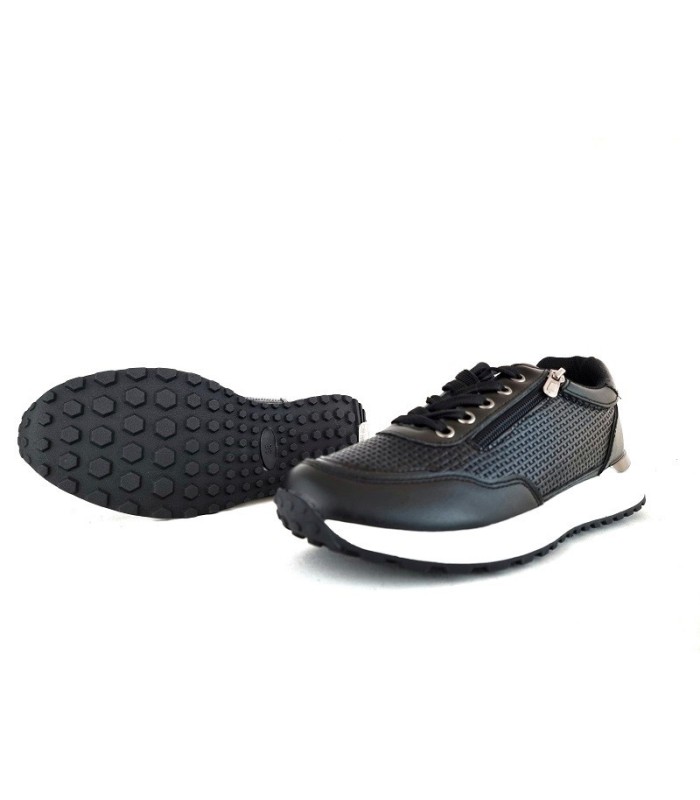 Zapatilla deportiva polipiel cremallera falsa negra de Me Molas, vista de la suela