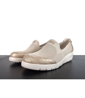 Zapato mocasín cuña beige Treintas medio perfil mujer