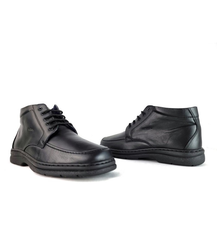 Vista de los dos perfiles de Botas piel negra hombre cordones forro foamizado de Notton