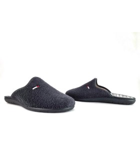 Zapatilla descalza hombre en tela rizo o toalla de Cabrera gris, vista de los dos perfiles