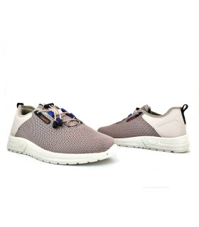 Deportivo textil beige cordón elástico de Luisetti, vista de los dos perfiles