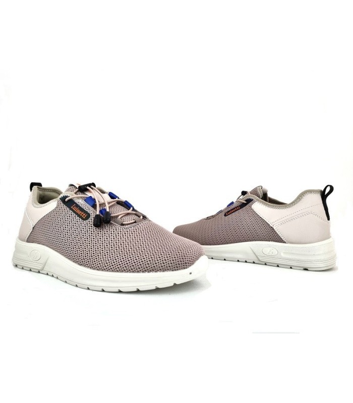 Deportivo textil beige cordón elástico de Luisetti, vista de los dos perfiles