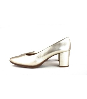 Zapatos salón tacón medio piel dorado de Mimao, perfil