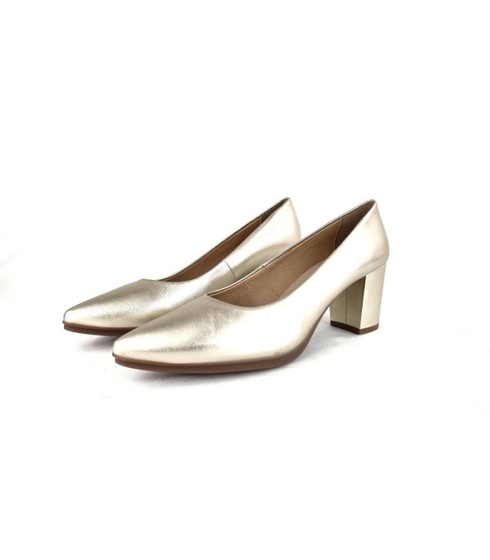Zapatos salón tacón medio piel dorado de Mimao, medio perfil