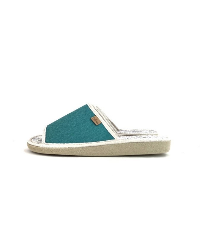 Zapatilla casa mujer pinki ligera Cabrera vista lateral en color verde agua