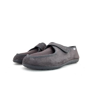 zapatilla hombre gris casa licra azul con velcro