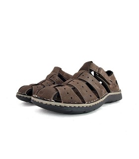 sandalia hombre piel marrón Walk Fly medio perfil