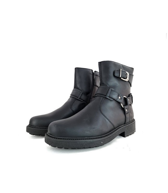 Bota motorista Nifty en negro con hebilla decorativa - diseño medio perfil