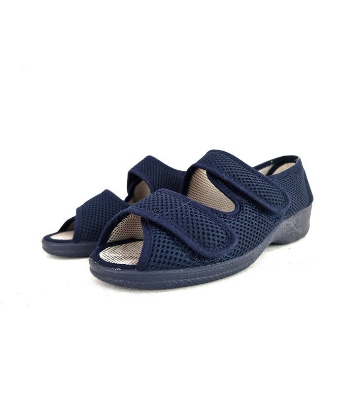 zapatilla mujer azul dos velcros rejilla transpirable verano