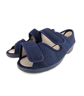 detalle rejilla textil azul zapatilla sandalia mujer