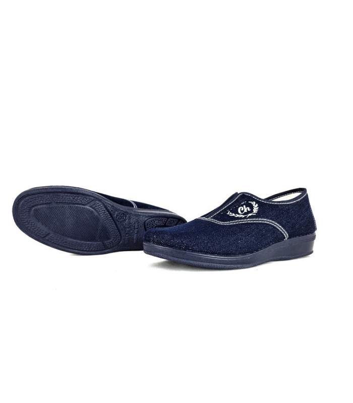 Zapatilla alpargata azul con elástico central de Chapines, vista de la suela