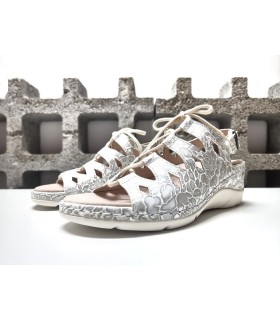 sandalia mujer plata cordones medio perfil