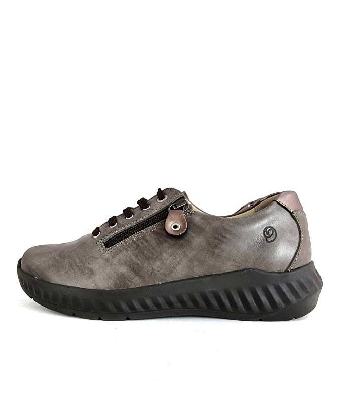 Zapatos mujer Ani Suave Leyland con cordones y cremallera - vista lateral completa color topo