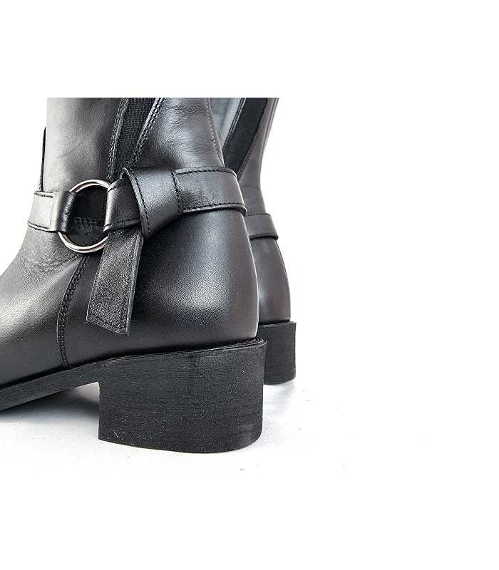 Botas mujer caña alta plana piel negra de Treintas