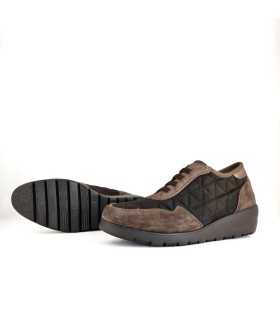 Zapato mujer piso en cuña textil acolchado de Mysoft color marron, vista de la suela