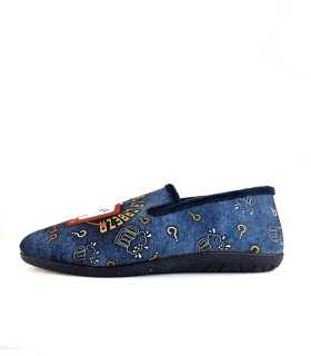 Zapatilla casa hombre televisión perfil, diseño textil azul – Cabrera