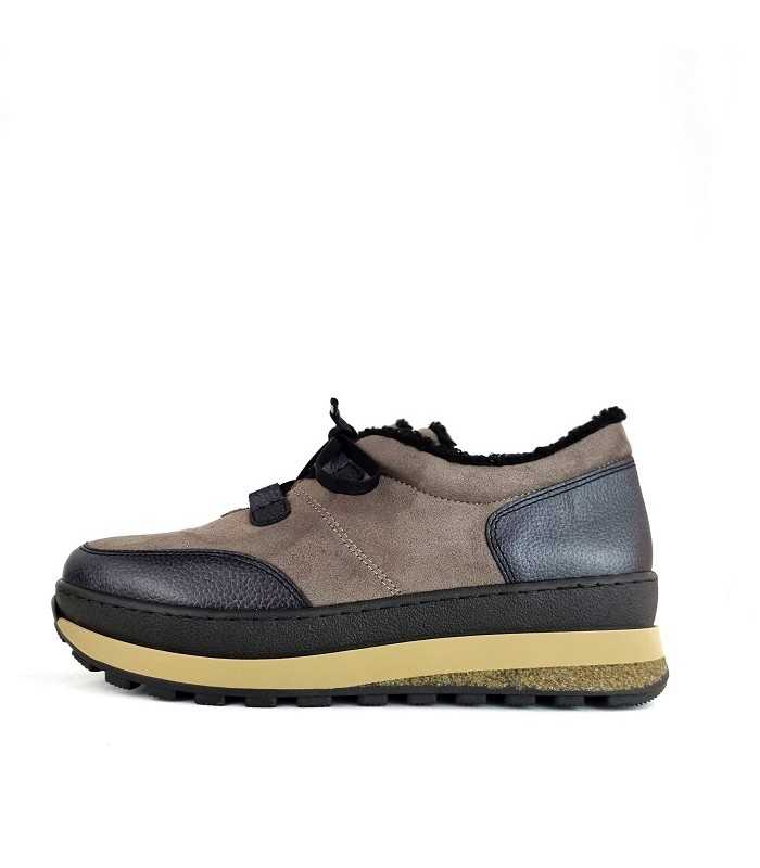 Foto perfil zapatos cuña Kitty Comfort Class color topo