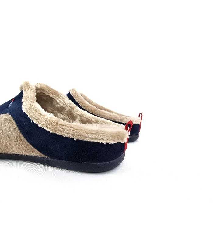 Zapatillas hombre casa descalza azul beige de Cabrera, forro suave