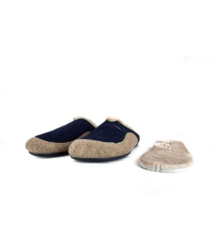 Zapatilla hombre casa descalza azul beige de Cabrera