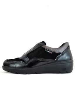 Zapatos horma amplia cuña piel negro de Laura Azaña para mujer, perfil