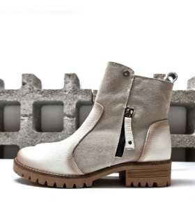 Botin waterproof mujer piel serraje y lisa de KMN beige