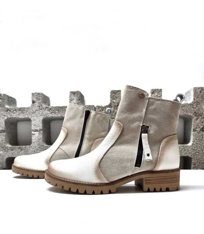 Botin waterproof mujer piel serraje y lisa de KMN beige