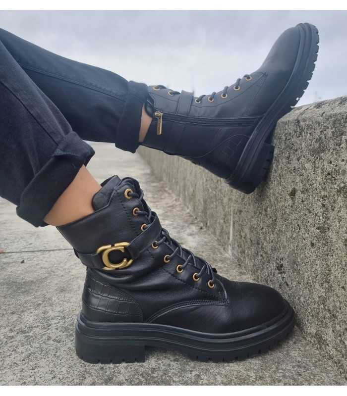 Botin piel negro mujer 160891 biker de Carmela puestas