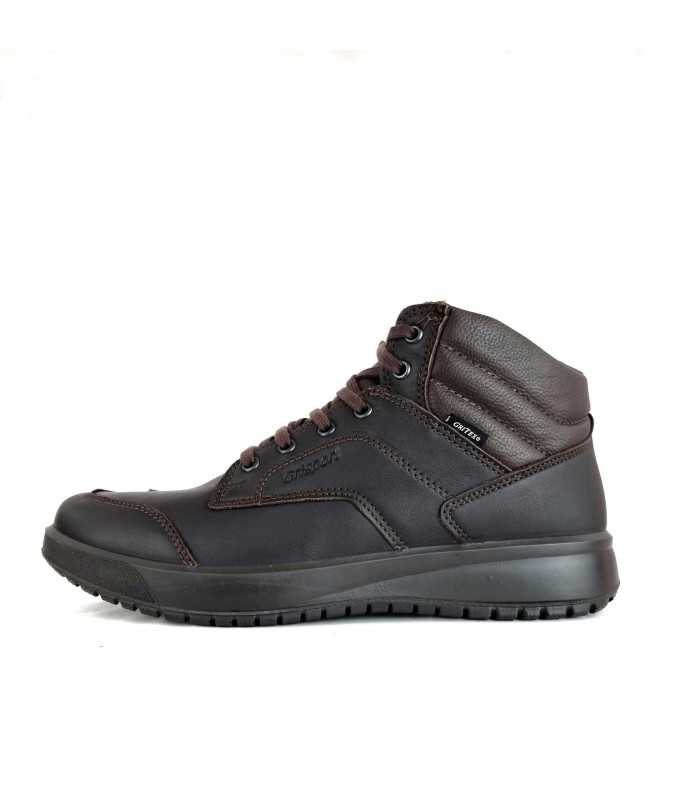 "Vista de perfil de la bota impermeable de Grisport en piel marrón