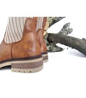 Bota mujer polipiel y punto gemelo amplio de Pop Corn camel