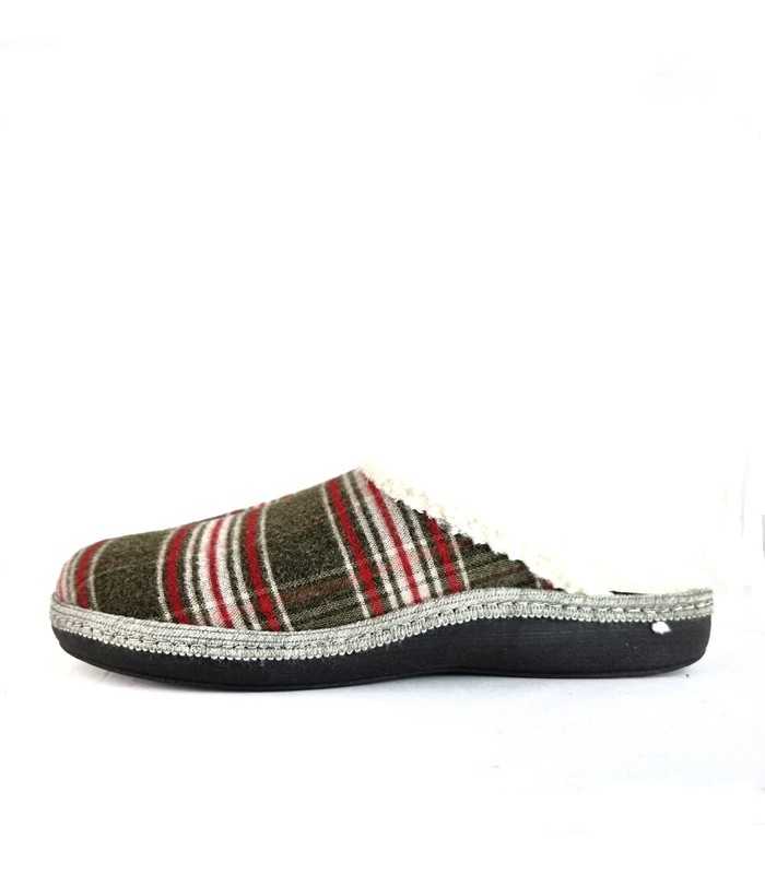 Zapatillas casa hombre cuadros verde perfil, forro de borreguito – Salvi