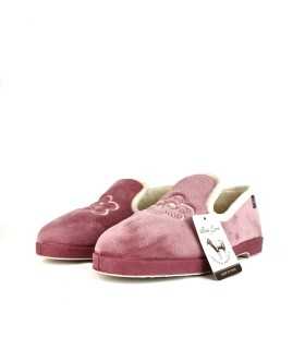 Zapatillas casa mujer rosa forro lana Javer vista lateral