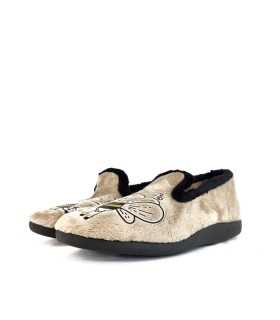 Zapatilla casa mujer beige abejas amorosas Flossy vista lateral