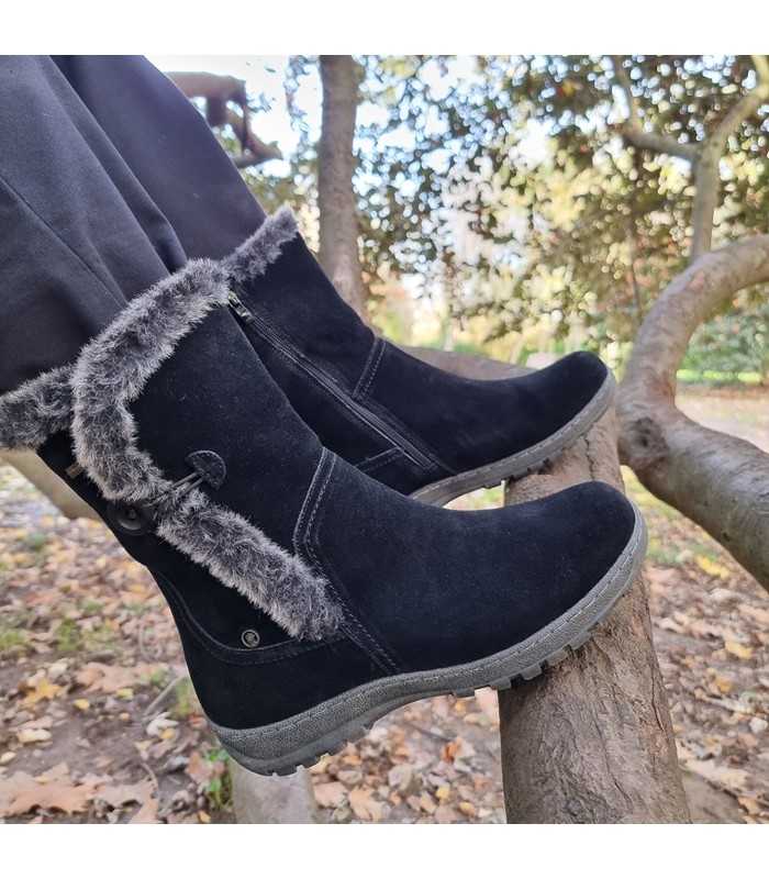 Bota resistente a la lluvia piel del Corornel Tapioca negra
