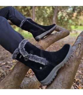 Bota resistente a la lluvia piel del Corornel Tapioca negra
