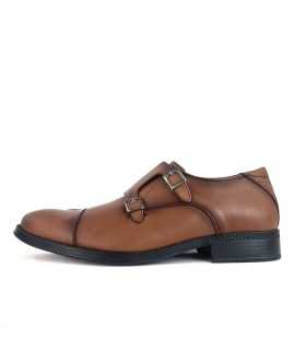 Zapato de vestir monkstrap dos hebillas marrón de Luisetti de piel para hombre