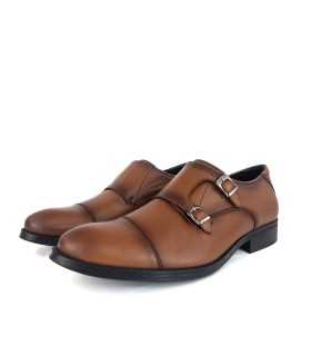 Zapato de vestir monkstrap dos hebillas marrón de Luisetti de piel para hombre