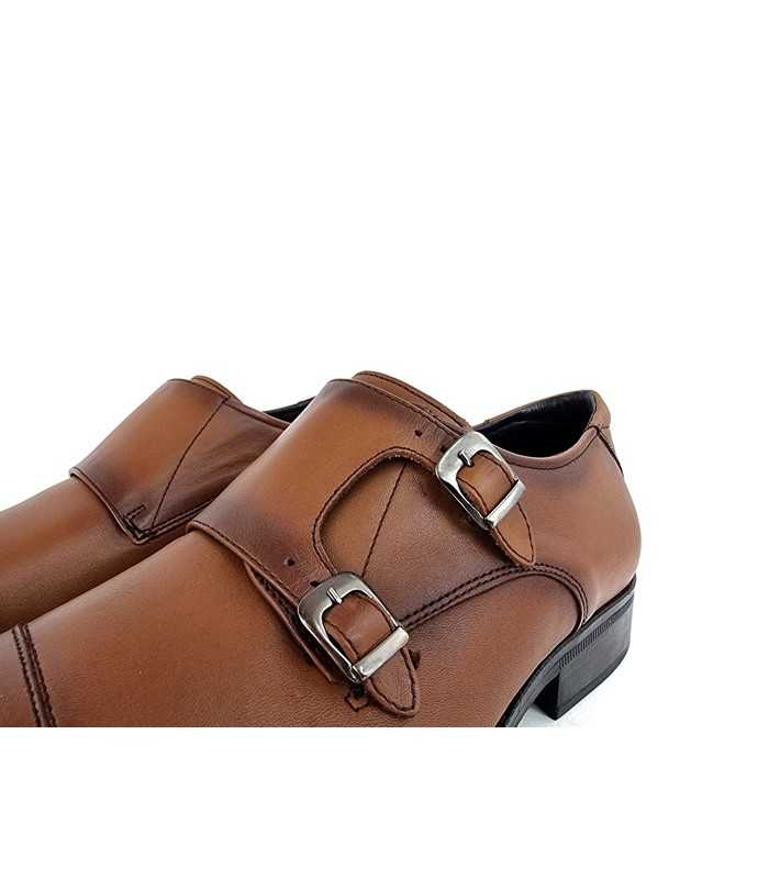 Zapato de vestir monkstrap dos hebillas marrón de Luisetti de piel para hombre