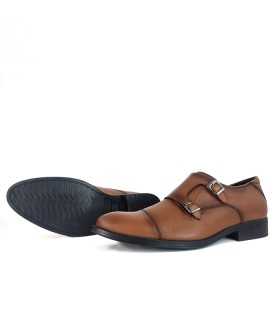 Zapato de vestir monkstrap dos hebillas marrón de Baerchi de piel para hombre