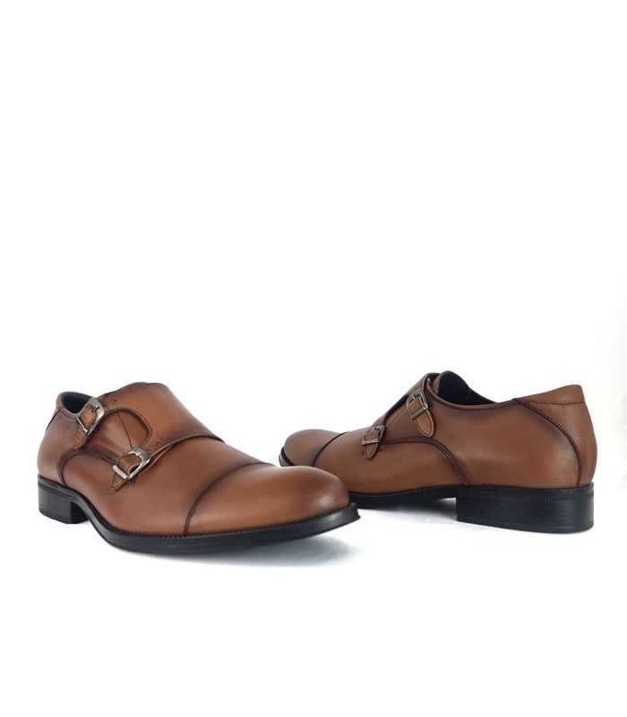 Zapato de vestir monkstrap dos hebillas marrón de Luisetti de piel para hombre