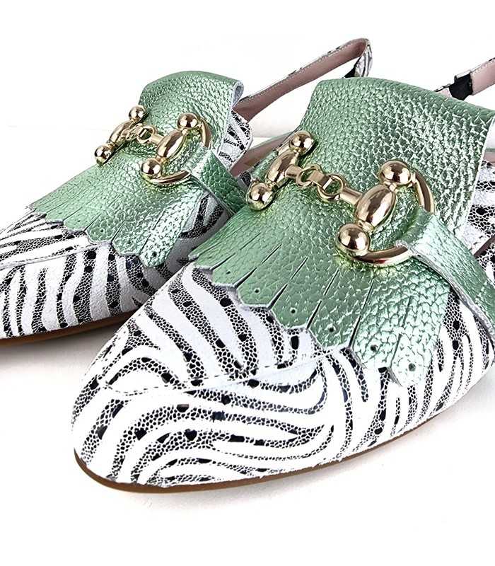 Detalle de combinación de pieles de Zapato mujer destalonado Cuore de Nival