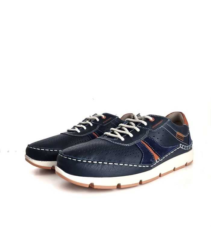 zapato azul hombre Virgo Baerchi detalle naranja