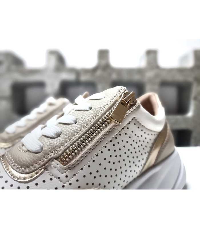 Sneaker mujer plataforma blanco, beige y oro de Tiglio