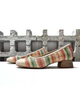 Zapatos salón rafia mujer, vista de dos perfiles.
