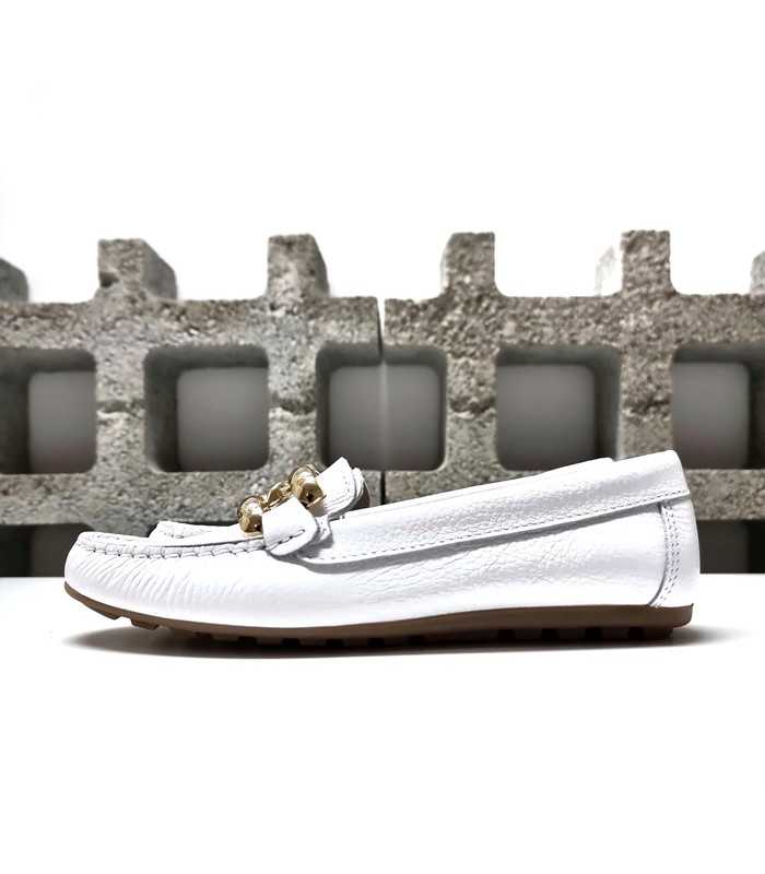zapato mocasín mujer blanco perfil