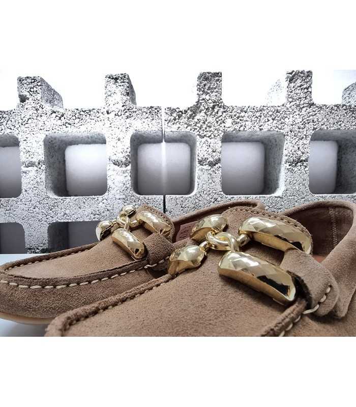Zapatos mocasin piel serraje marron hebilla de DChicas