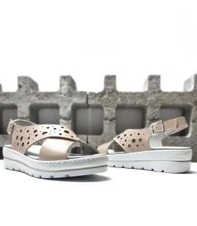 sandalias plataforma piel rosa cierre velcro