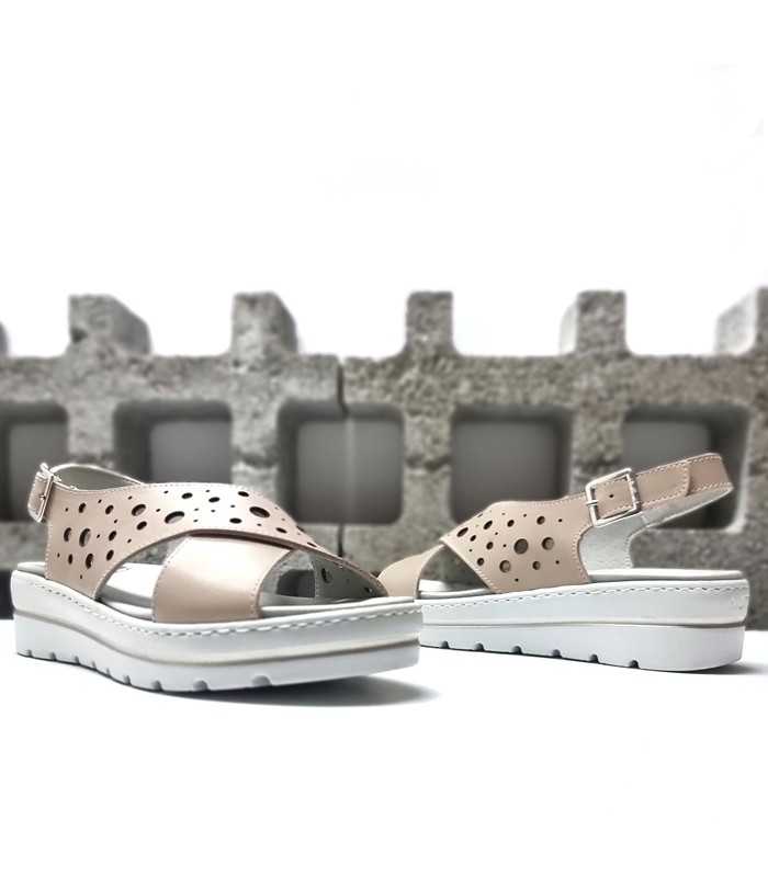 sandalias plataforma piel rosa cierre velcro