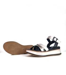 Sandalia plataforma piel negra-plata de walk Fly