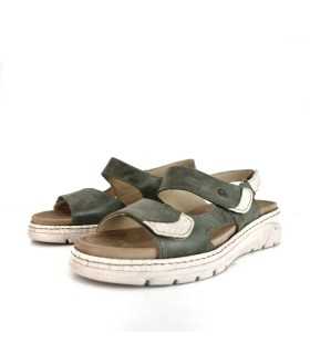 Sandalia Melanie mujer piel verde con triple velcro y plantilla anatómica de Suave by Leyland. color piedra